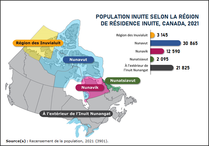 Vignette de la carte 3: Le Nunavut compte la plus grande population inuite au Canada, tandis que le nombre d'Inuit vivant à l'extérieur de l'Inuit Nunangat augmente