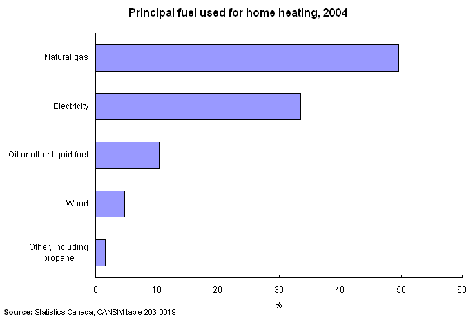 Principal fuel used for home heating, 2004