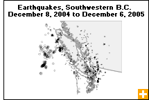 Map: Earthquakes, Southwestern British Columbia (December 8, 2004 to December 6, 2005)