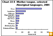 Chart 22.5  Mother tongue, selected Aboriginal languages, 2001 