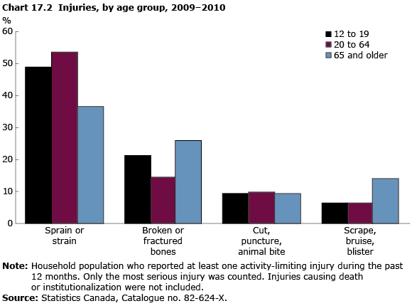 Chart 17.2 Injuries, by age group, 2009-2010