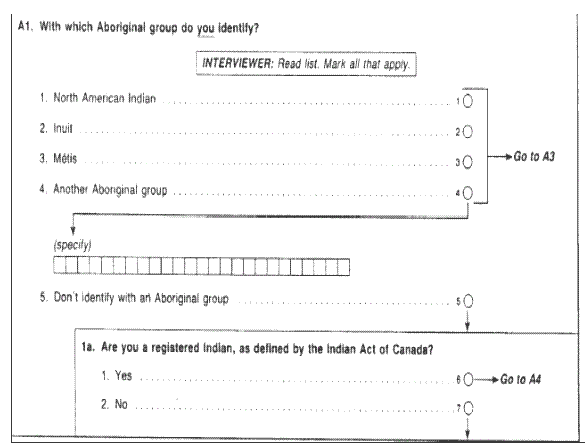 The 1991 Aboriginal Peoples Survey identity question read as follows: