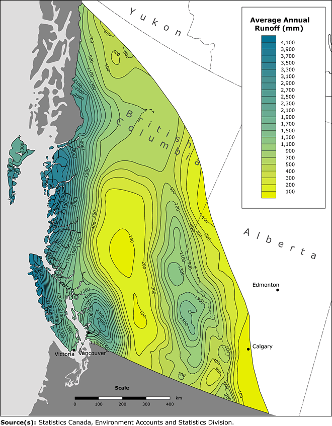 Thirty-year (1971 to 2000) estimated average runoff depth for zone 1