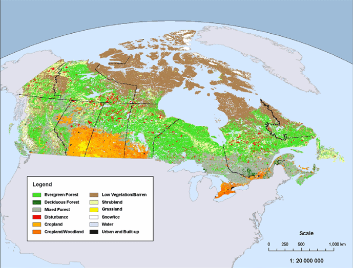 map of canada. Land cover map of Canada, 2005