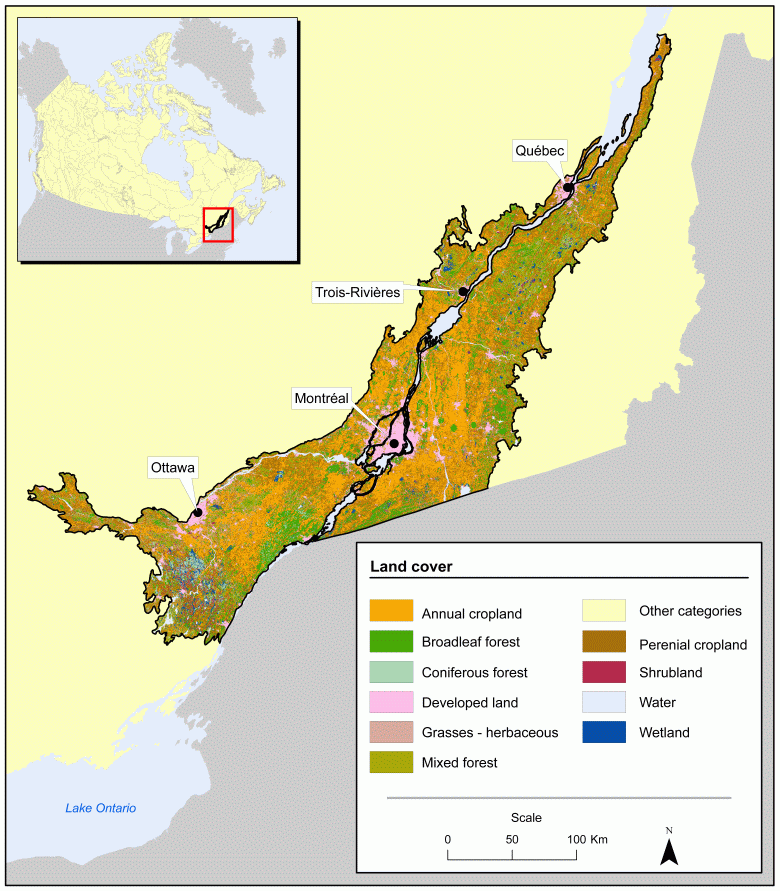 Map 2 Land cover, St-Laurent Lowlands ecoregion, circa 2000