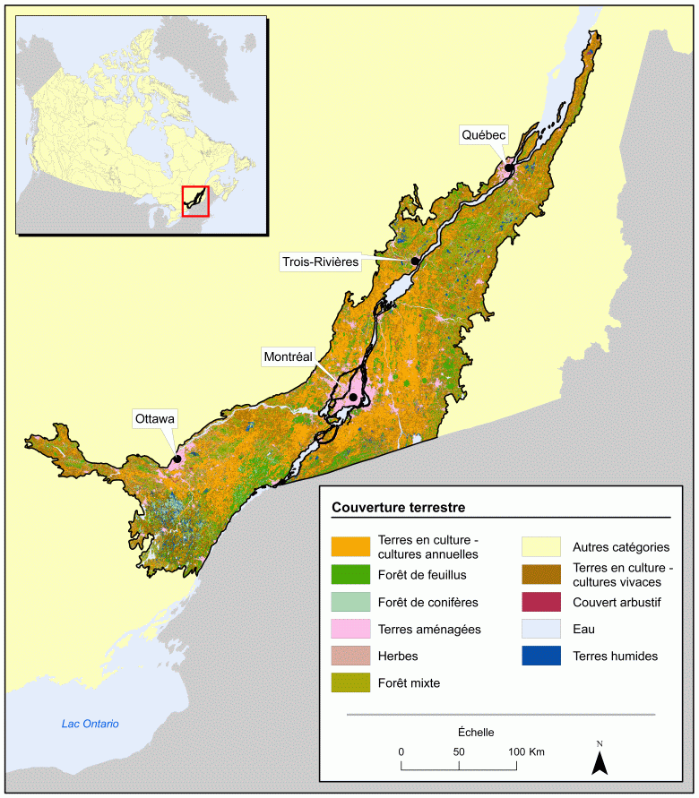 Carte 2 Couverture terrestre, écorégion des basses terres du fleuve Saint-Laurent, circa 2000