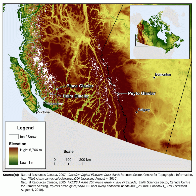 Location of featured glaciers – Western Cordillera
