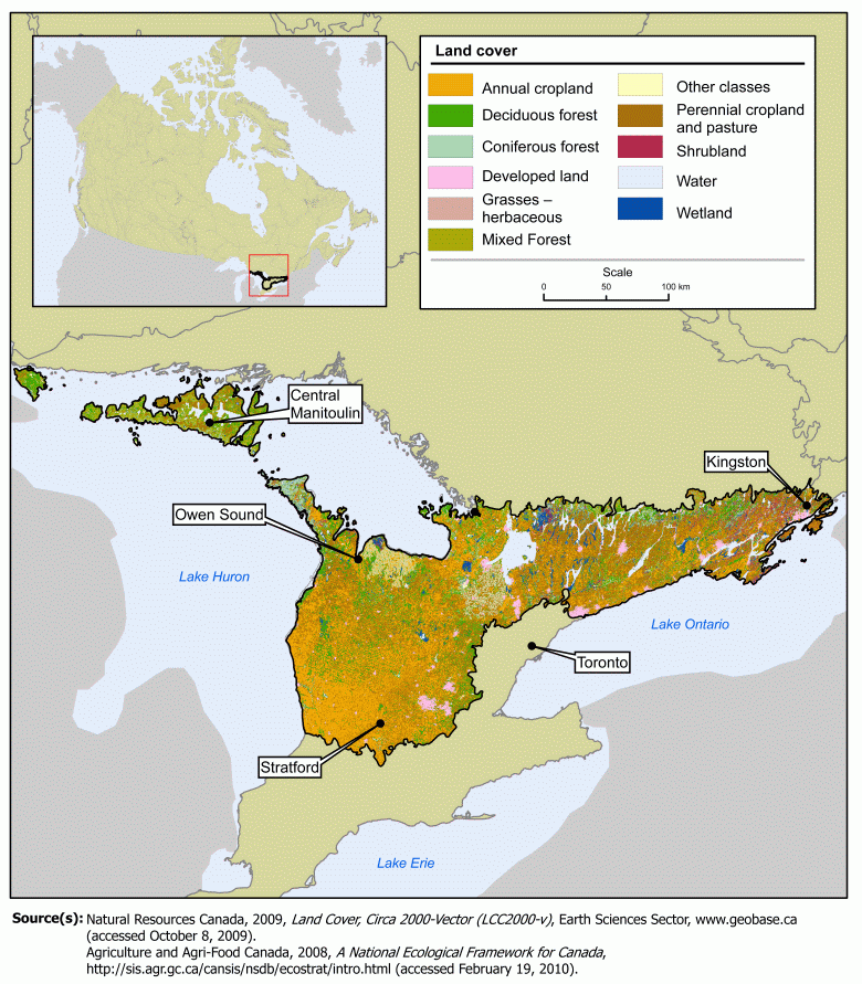 Land cover, Manitoulin–Lake Simcoe ecoregion, circa 2000