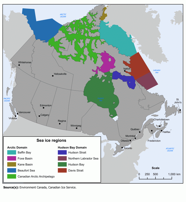 Canada's sea ice regions and domains