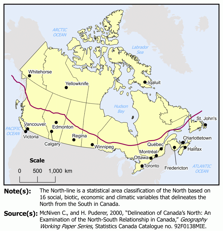 Statistics Canada’s North-line in relation to the land mass of Canada