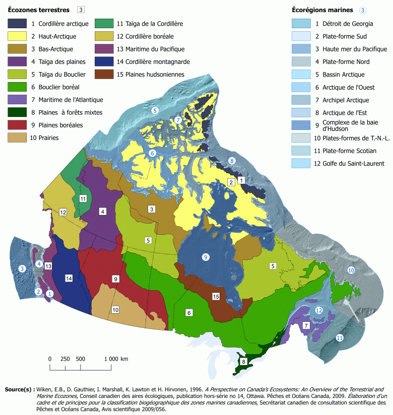 Écozones terrestres et écorégions marines du Canada