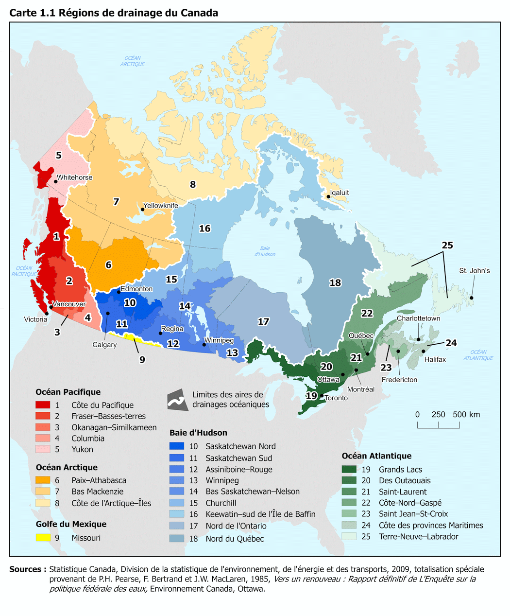 Carte 1.1 Régions de drainage du Canada