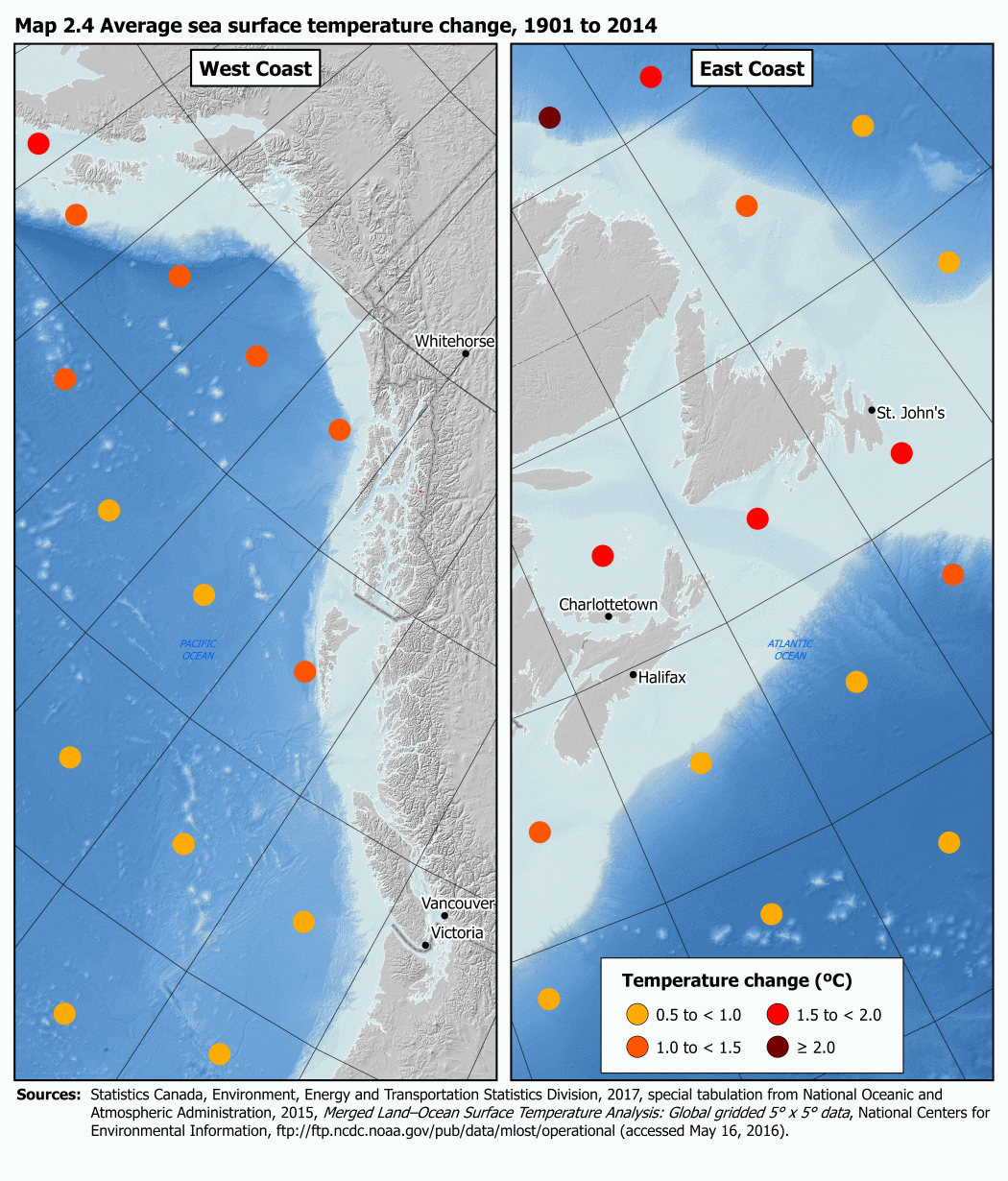 Map 2.4 Average sea surface temperature change, 1901 to 2014