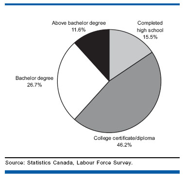 Nearly half of the increased working-age population between 1990 and 2006 had a community college certificate or diploma