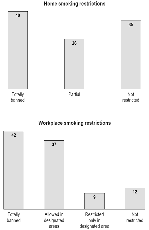 Chart 3 Percentage distribution of smokers, by home and workplace smoking restrictions, household population aged 15 or older, Canada excluding territories, 2005