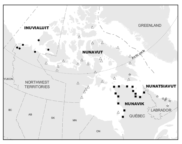 Health Reports: Life expectancy in the Inuit-inhabited areas of Canada, 1989 to 2003, map 1