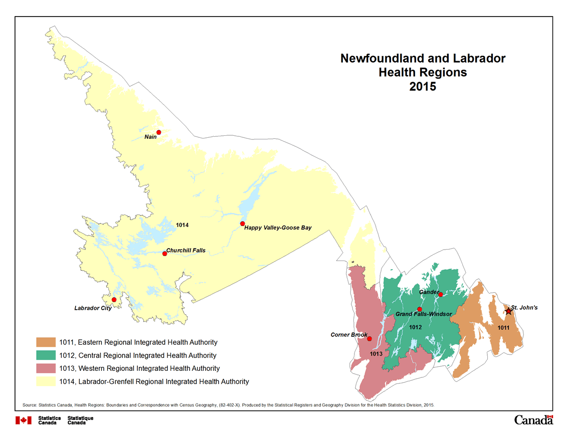Map 1 Newfoundland and Labrador Health Regions, 2015