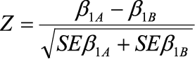 To test the significance of the difference between two regression estimates, the Z statistic is the difference between the regression estimate in population 1 and the regression estimate in population 2 divided by the square root of the sum of the squared standard errors of these two regression estimates.