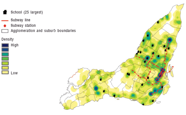 Spatial distribution of youth crime on the Island of Montréal, 2001