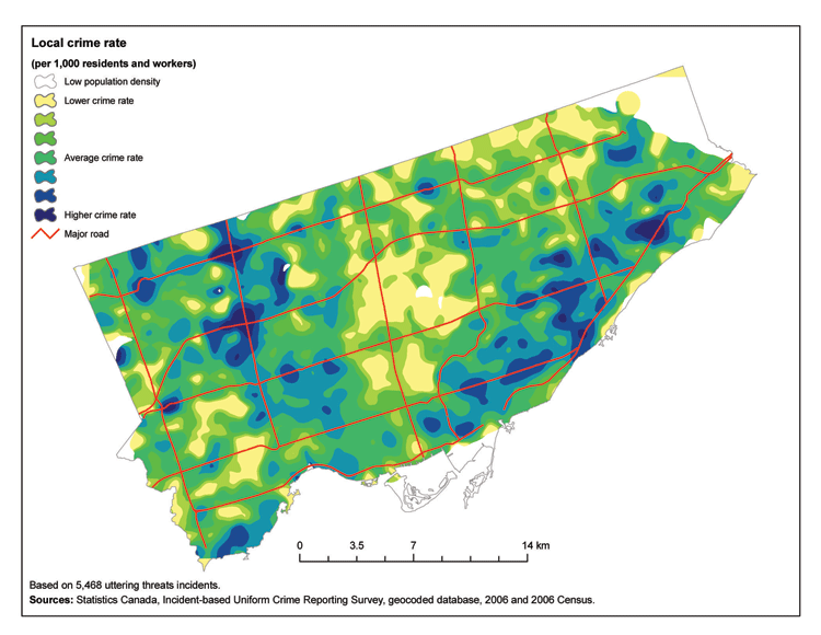 Local rates of threat incidents, city of Toronto, 2006