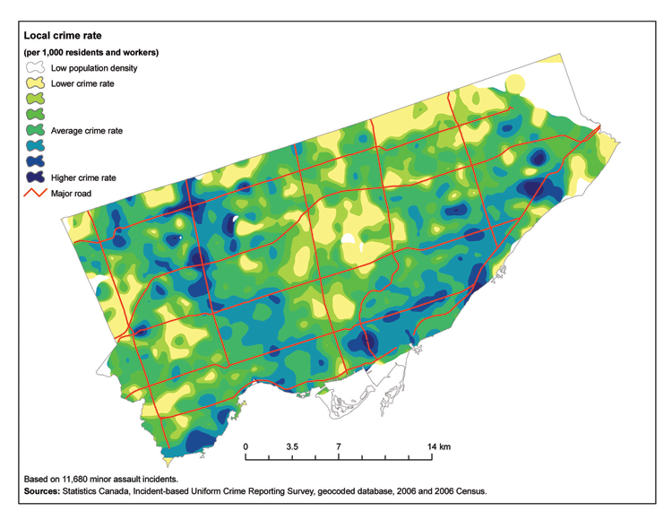 Local rates of minor assault incidents, city of Toronto, 2006