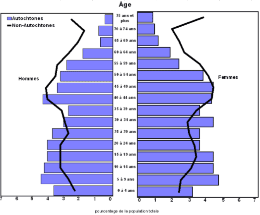 Graphique 1 Pyramide des âges pour les populations autochtone et non autochtone, Sudbury, 2006