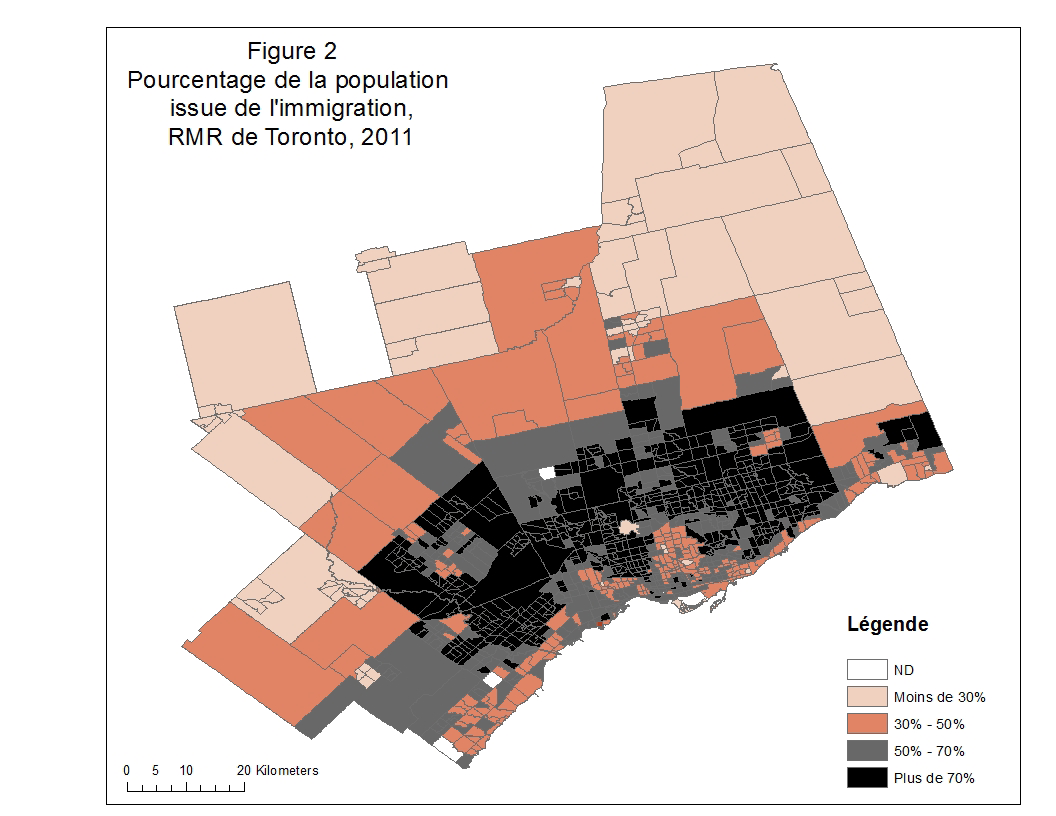 Carte 2 Pourcentage de la population issue de l'immigration RMR de Toronto 2011