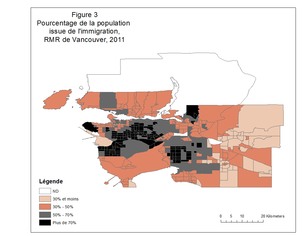 Carte 3 Pourcentage de la population issue de l'immigration RMR de Vancouver 2011