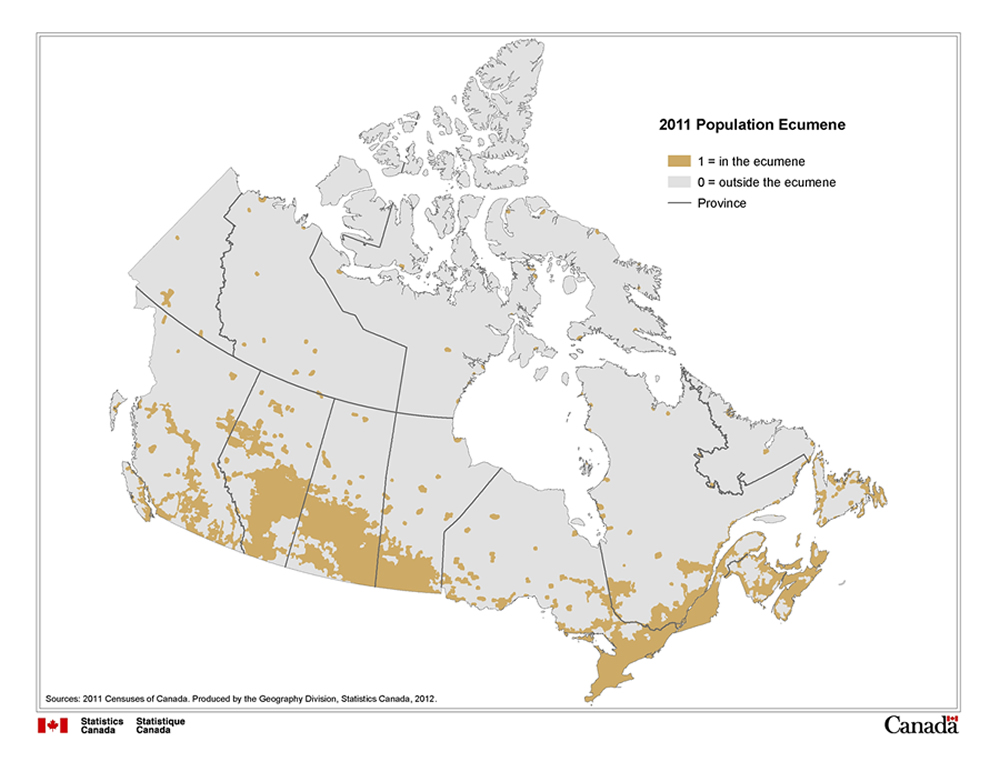 Figure 3.1 Example of an ecumene mask with the provinces and territories generalized cartographic boundary file