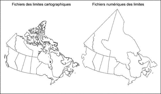 Figure 2.1 Exemple d'un fichier des limites cartographique et d'un fichier numérique des limites (provinces et territoires)