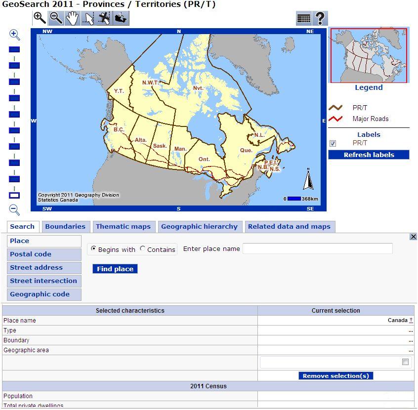 Figure 4.9 View of GeoSearch 2011 on the Statistics Canada website