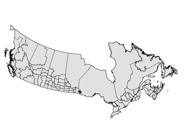 Map showing all the Census Agricultural Regions in Canada