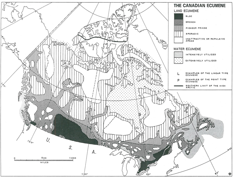 Figure 2.4 The ecumene of Canada proposed by Hamelin
