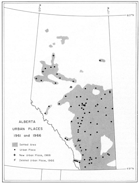 Figure 2.5 The ecumene (settled area) of Alberta proposed by Kariel