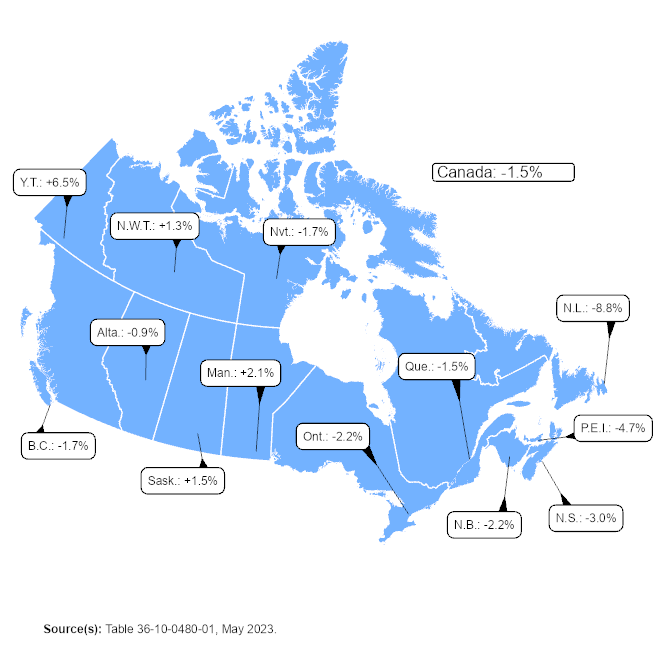 Thumbnail for map 1: Labour productivity growth in the business sector, Canada, provinces and territories, 2022