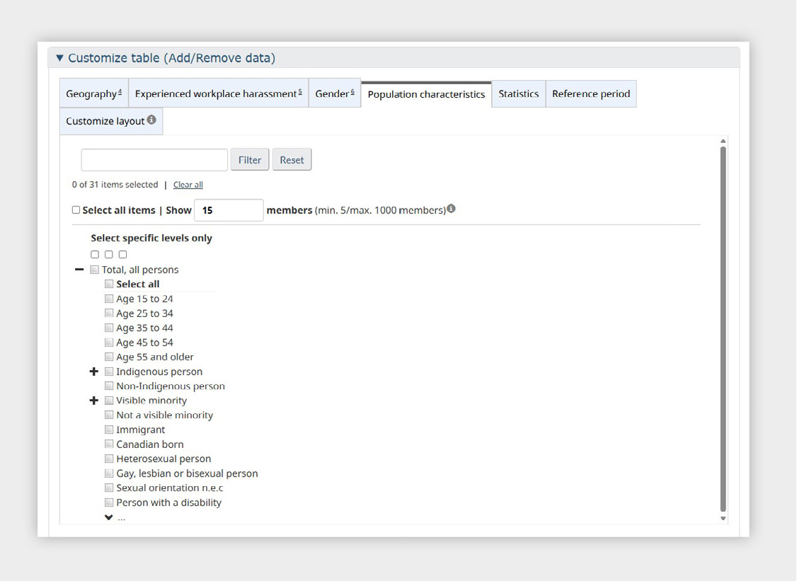 Figure 4 - A data table filter panel