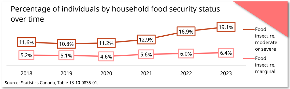 Percentage of individuals by household food security status over time