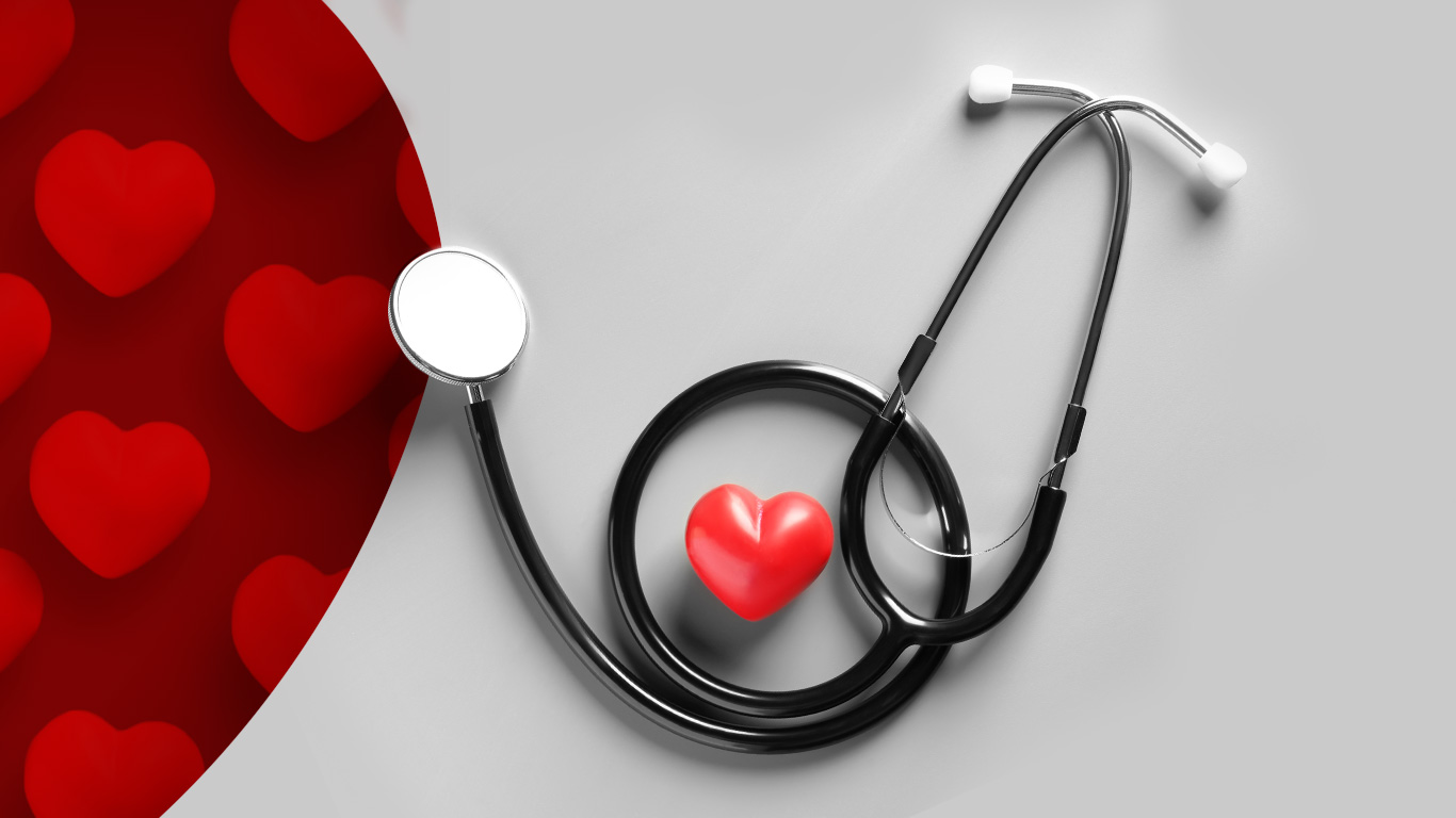 A stethoscope circling a red animated heart.