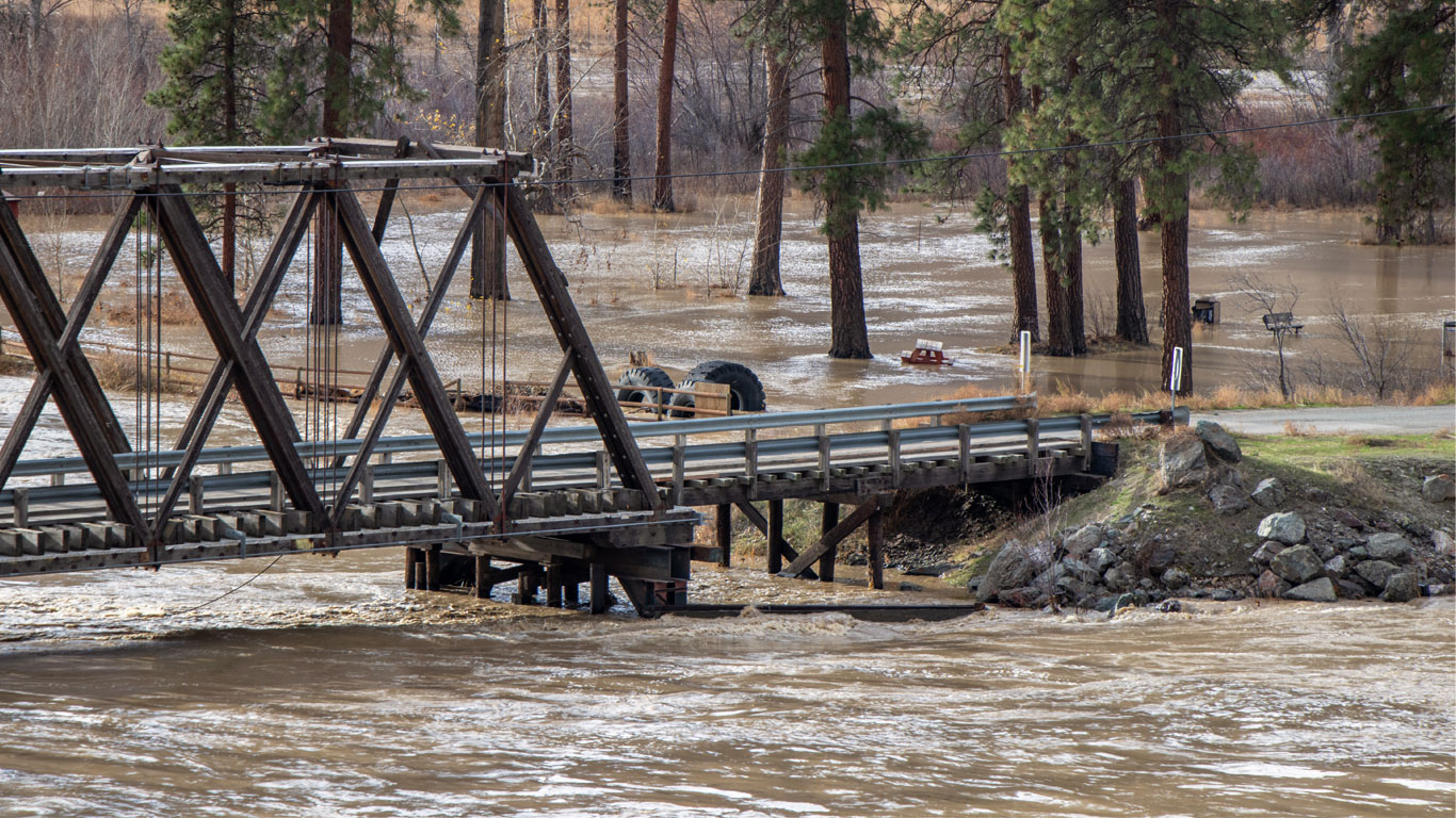 Bridge surrounded by floodwater, British Columbia.