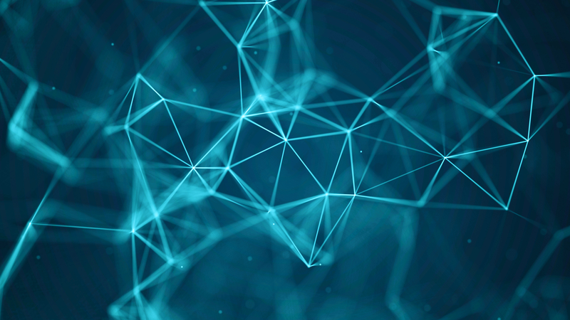 Arrière-plan de technologie des données, visualisation de données reliant des points et des lignes sur un fond bleu.