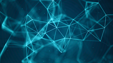 Arrière-plan de technologie des données, visualisation de données reliant des points et des lignes sur un fond bleu.