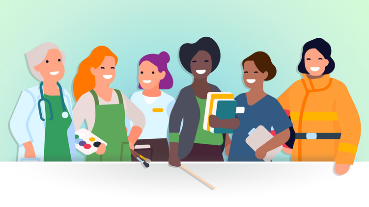 graphic illustration of women of different professions.