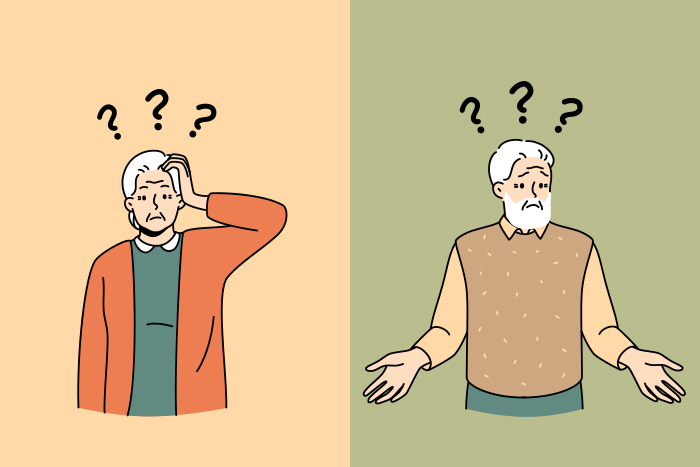 Illustration of confused seniors. 