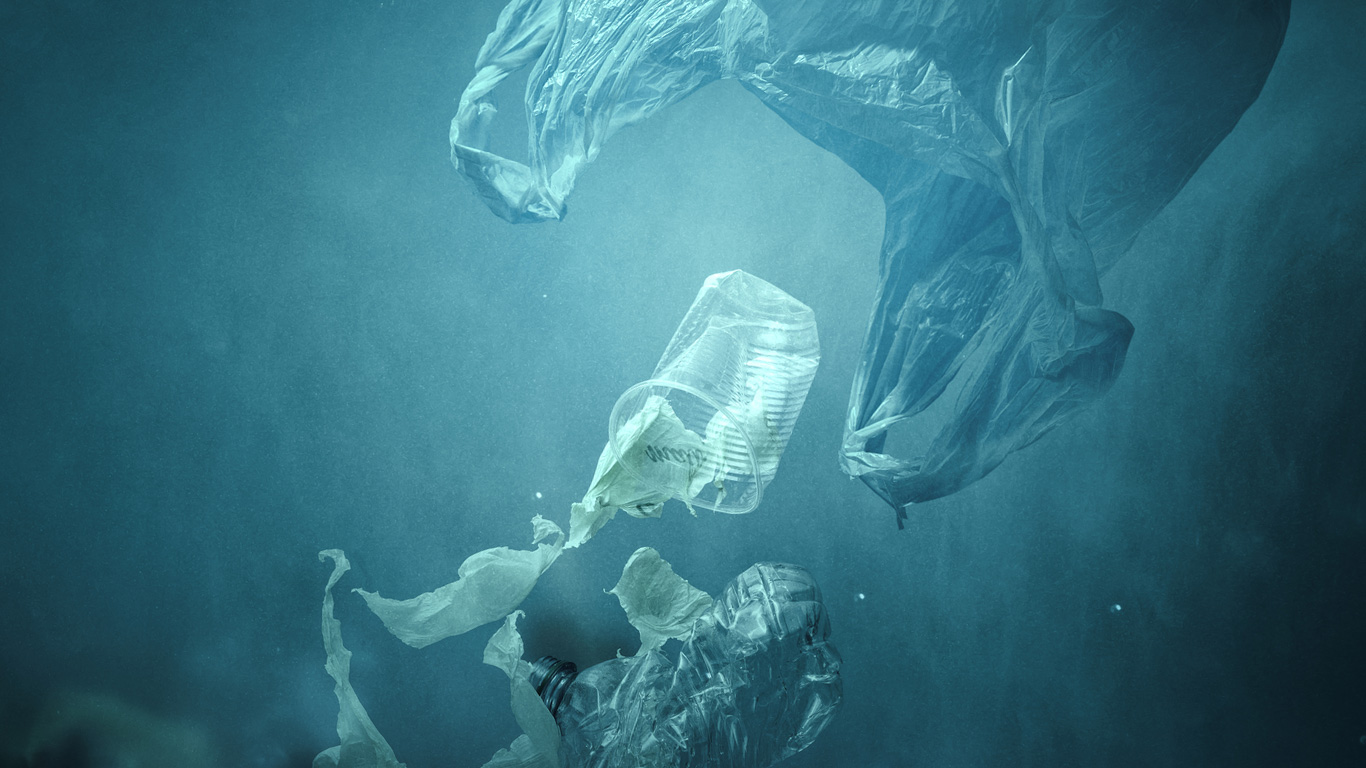 Plastic debris floating in water.