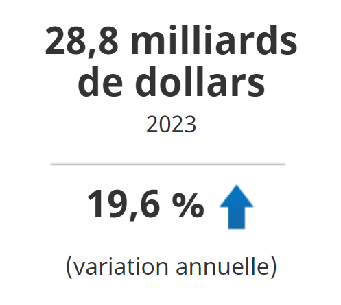 Les revenus d'exploitation des hôtels, auberges routières et motels ont progressé de 19,6 % par rapport à 2022 pour atteindre 28,8 milliards de dollars en 2023.