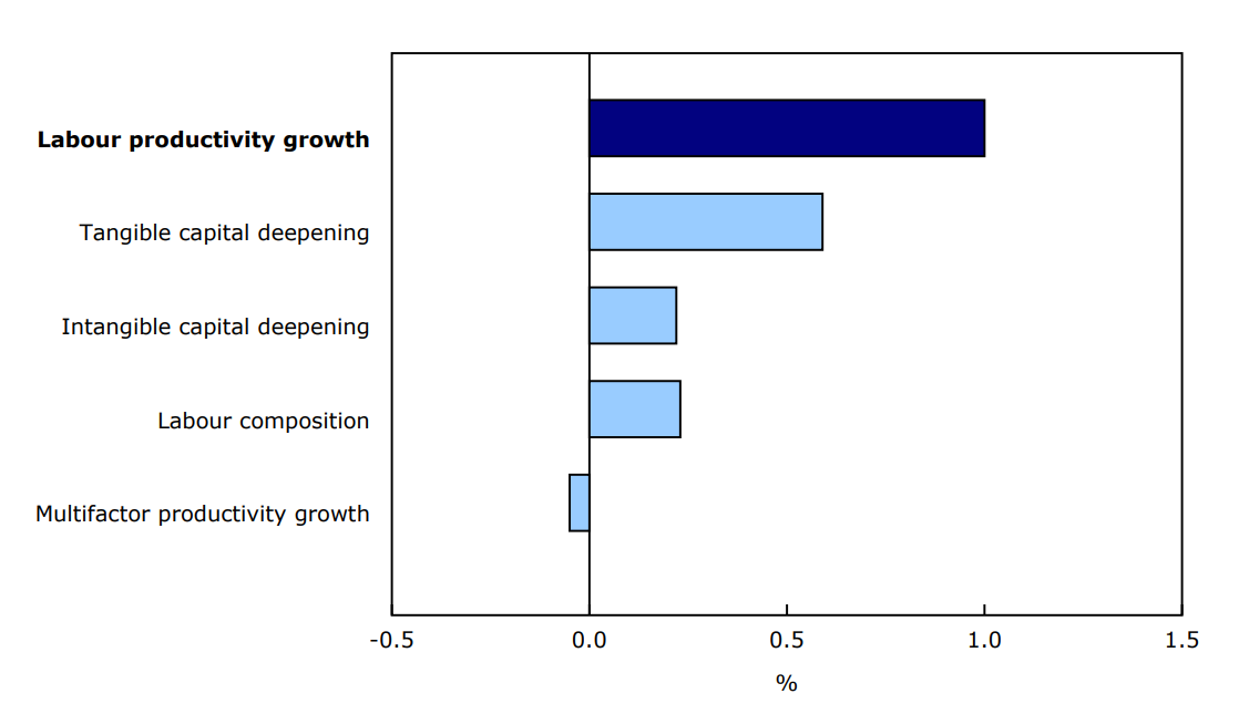 Chart 1: Sources of annual average labour productivity growth in the business sector in Canada, 2000 to 2019