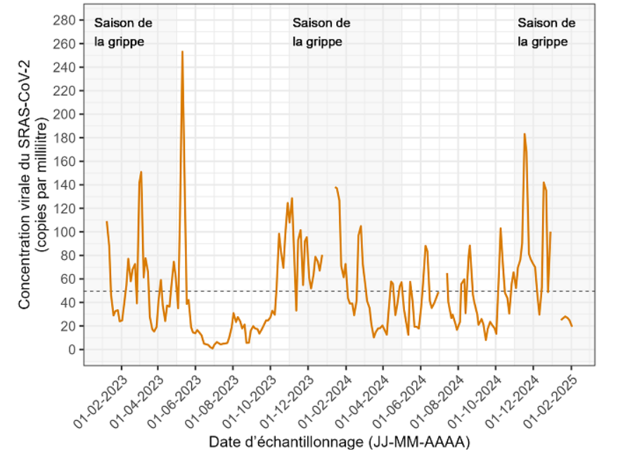 Graphique 1 - Les niveaux du virus SRAS-CoV-2 dans les eaux usées d'Edmonton