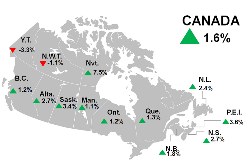 Map 1 - Real gross domestic product growth, Canada, provinces and territories, 2024