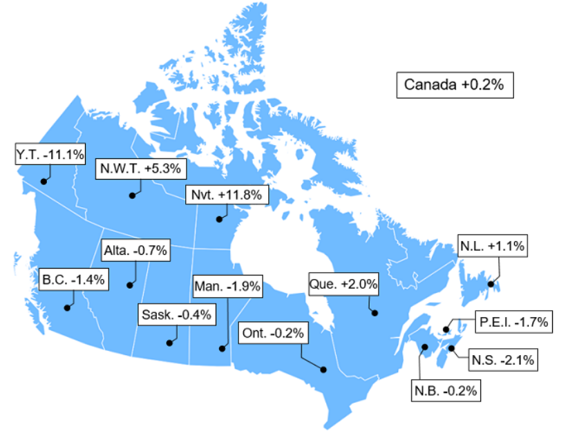 Map 1 - Labour productivity growth in the business sector, Canada, provinces and territories, 2024