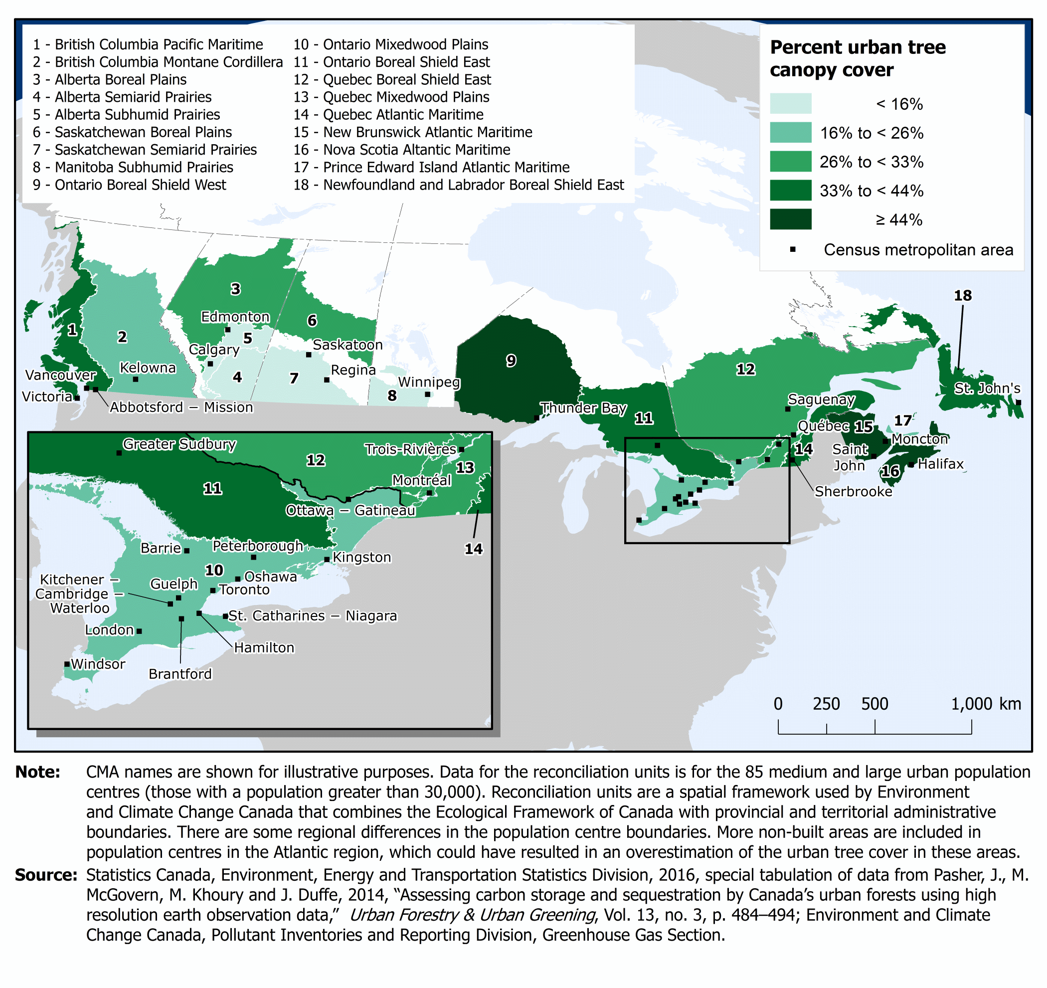 Map 2.1 Estimated tree canopy by reconciliation unit